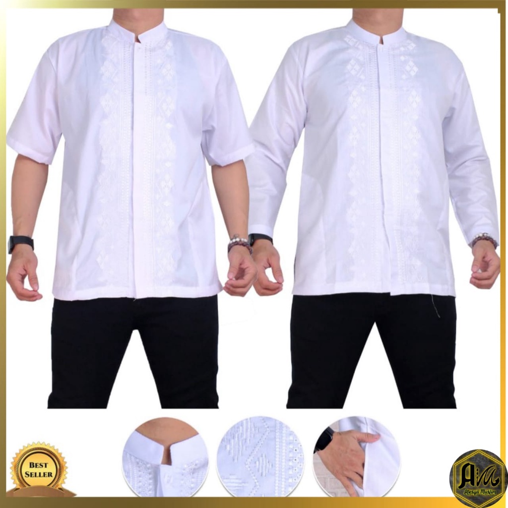 Baju Koko Bordir Putih Katun Twill Lembut/Harga Grosir/Best Seller/Bisa Bayar Di Tempat