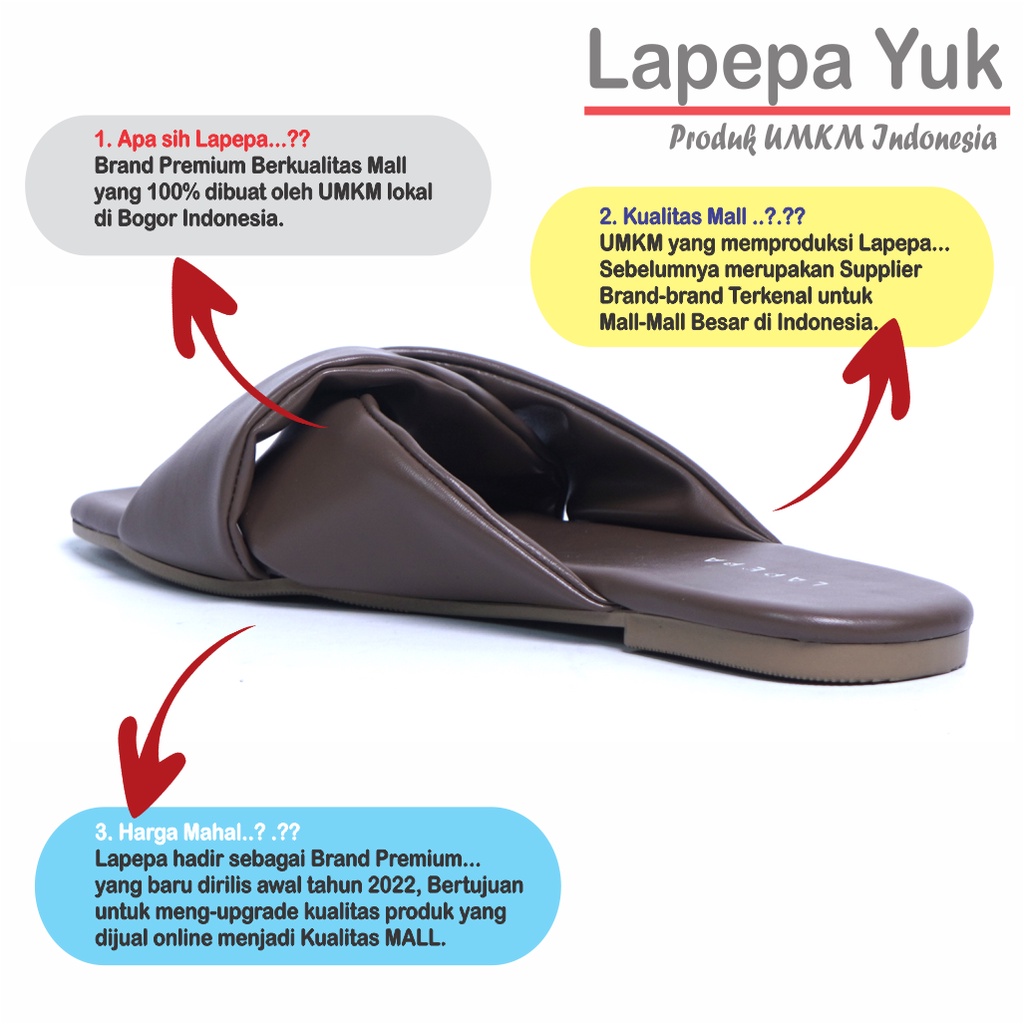 LAPEPA YUK - Sandal Wanita Teplek ARIEL Sendal Cewek Flat Kasual Model Kepang 2 Unik Size 36 37 38 39 40 Lucu Jalan Casual Santai Rumah Slop Warna MOCCA Brown Cokelat Murah Sandals Pergi Selop Premium Original Kekinian Terbaru Shoes Mall Official Store