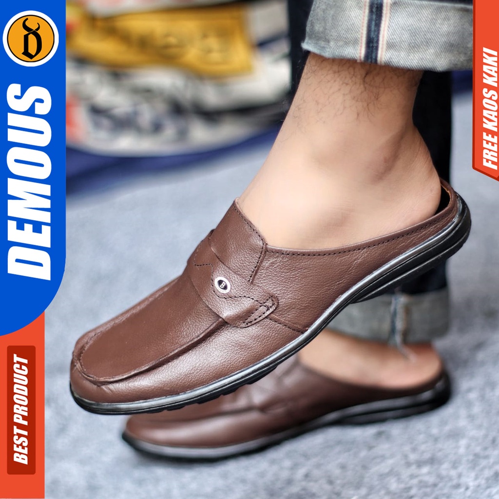 Sepatu Sandal Casual Kulit Asli Bustong Tutong Sendal Slop Original Murah Terbaru Kekinian