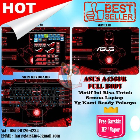 Original Garskin Laptop Full Body Asus A456U Motif Iron Man Free 1 Garskin HP