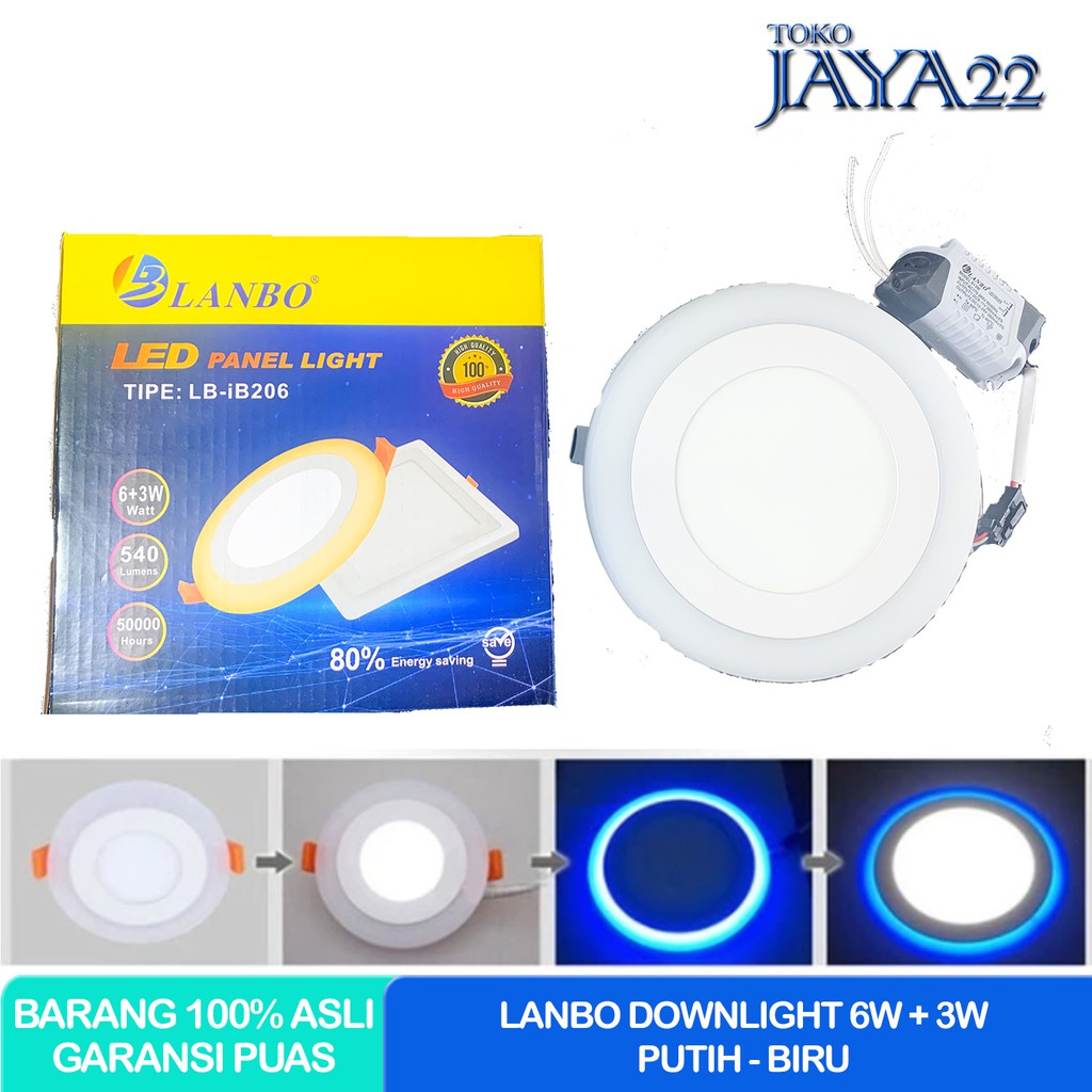 Lampu Downlight LED Panel 3W 6 W Watt Inbow 2 Warna - Putih Biru