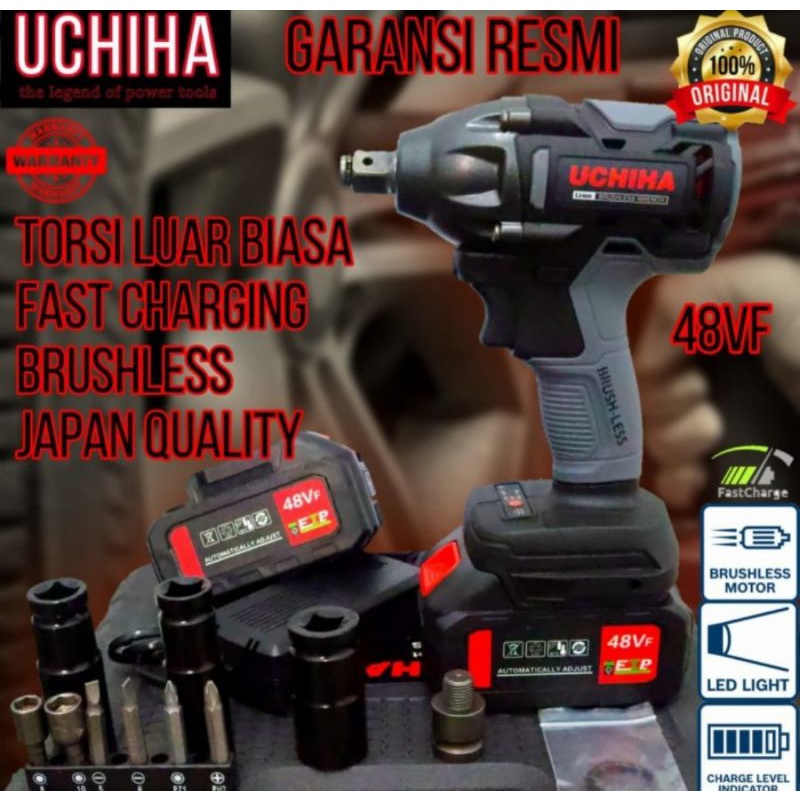 Impact Wrench UCHIHA 48Volt 330Nm 2 Baterai Mesin Bor Cordless Buka Baut Mobil Motor