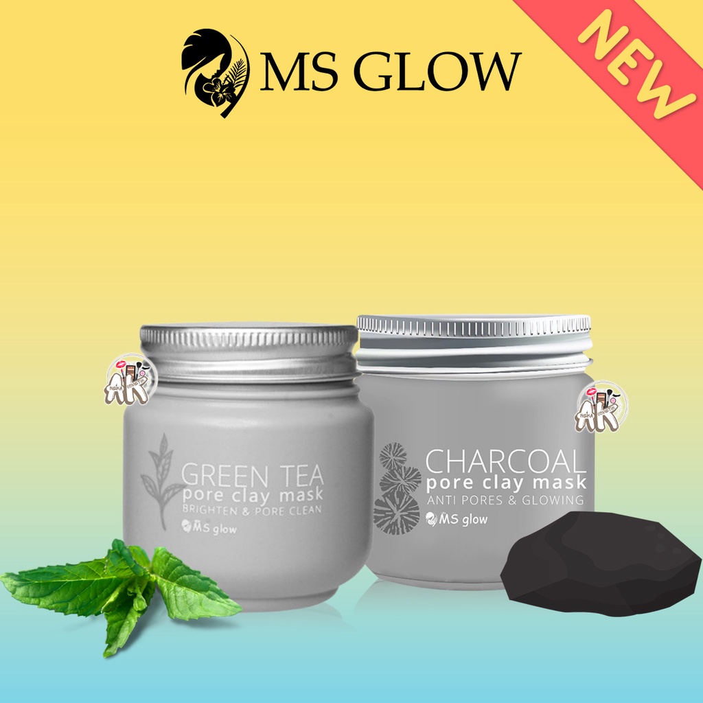 MS GLOW CLAY MASK CHARCOAL / GREEN TEA 100gr (MASKER WAJAH/ PERAWATAN WAJAH)