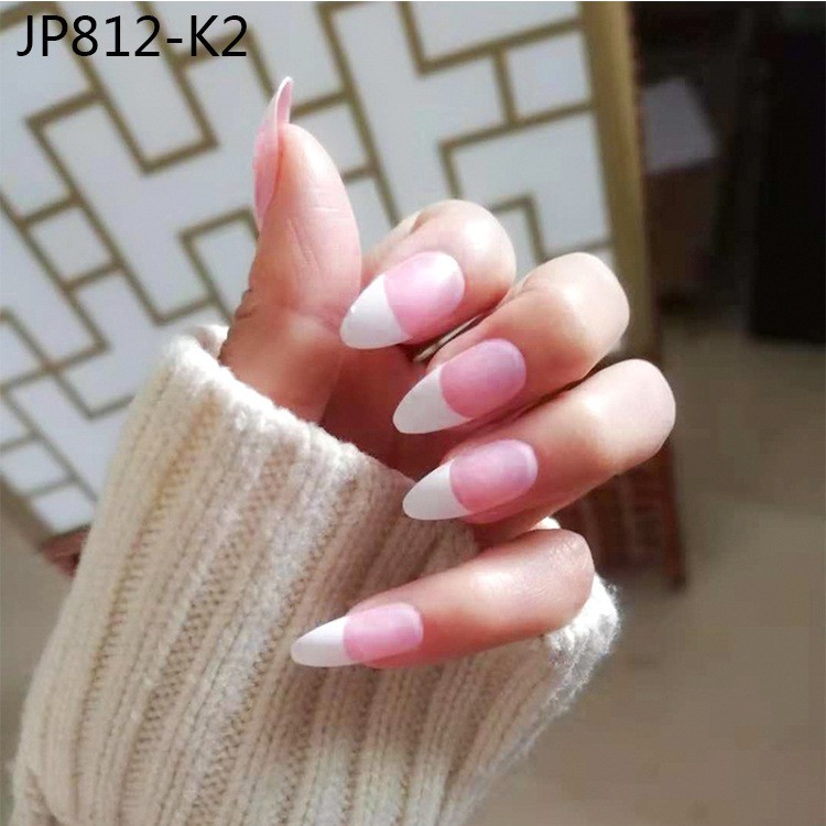 KUKU PALSU FAKE NAILS MODEL FRENCH STILETTO LANCE PINK KODE JP812 K2