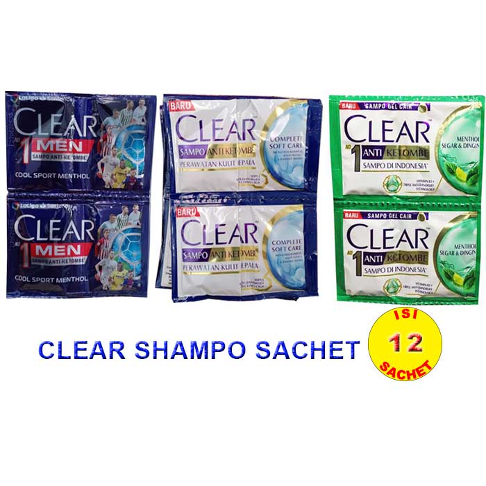 CLEAR SHAMPOSACHET COMPLETE SOFT CARE, CLEAR MENTHOL, CLEAR MEN COOL SPORT 12 SACHET