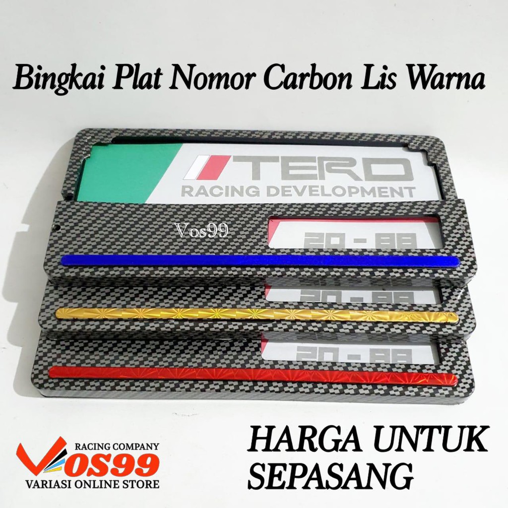 [2 Biji] Bingkai Plat Nomor Carbon Silver Model Lis Warna Universal