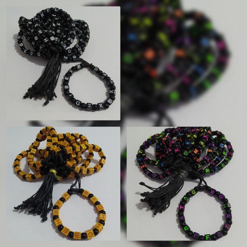 12pcs Gelang Batu Huruf Abjad Hitam Sekat Harga Grosir