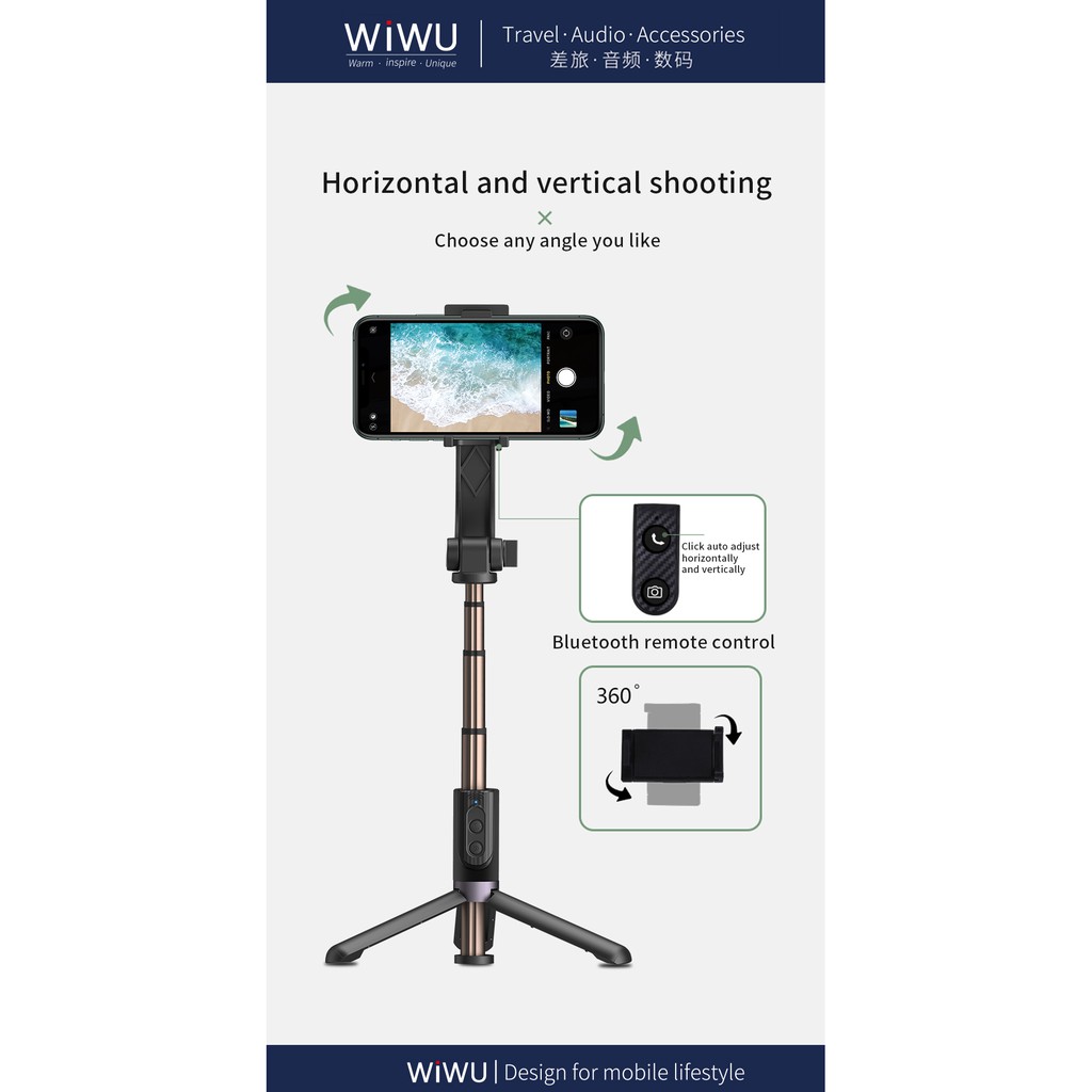 WIWU TGS-301 - Tripod Gimbal Selfie Stick - Tripod + Gimbal for Phone - up to 6-inch Screen