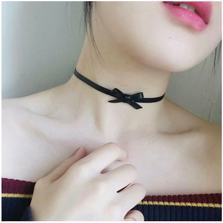 AC063 Kalung Leontine Hitam Pearl Karet Korea Necklace