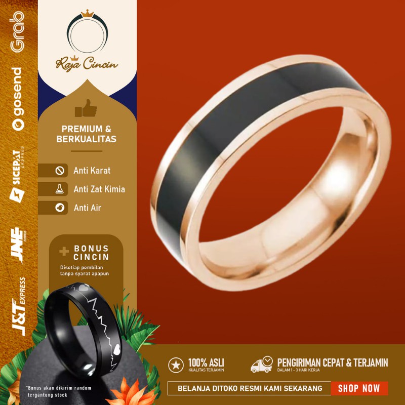 Cincin Titanium Perak Emas Pria Wanita Xuping Hitam Palladium Silver Kasual Asli BTS SET