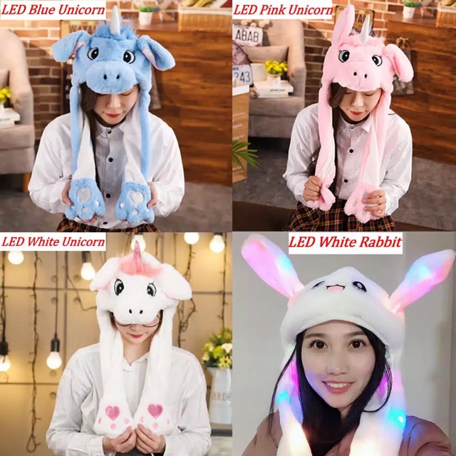 Ready Stock Dancing Rabbit Bunny Hat Led Tik Tok Hat Topi Kelinci Korean Style - Putih Led