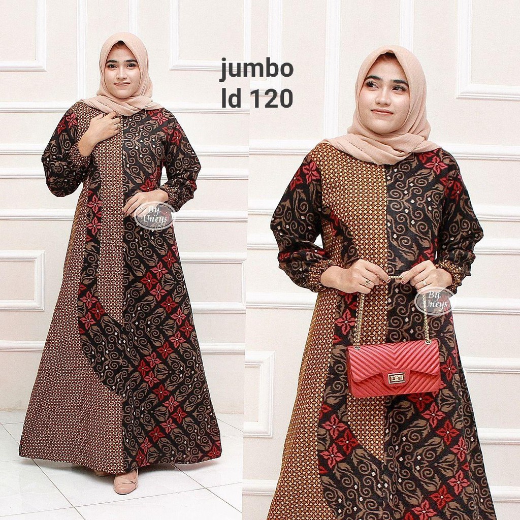 Gamis Batik Super Jumbo LD 110 Dan LD 120 Bahan Katun Motiv Terbaru Bisa Cod