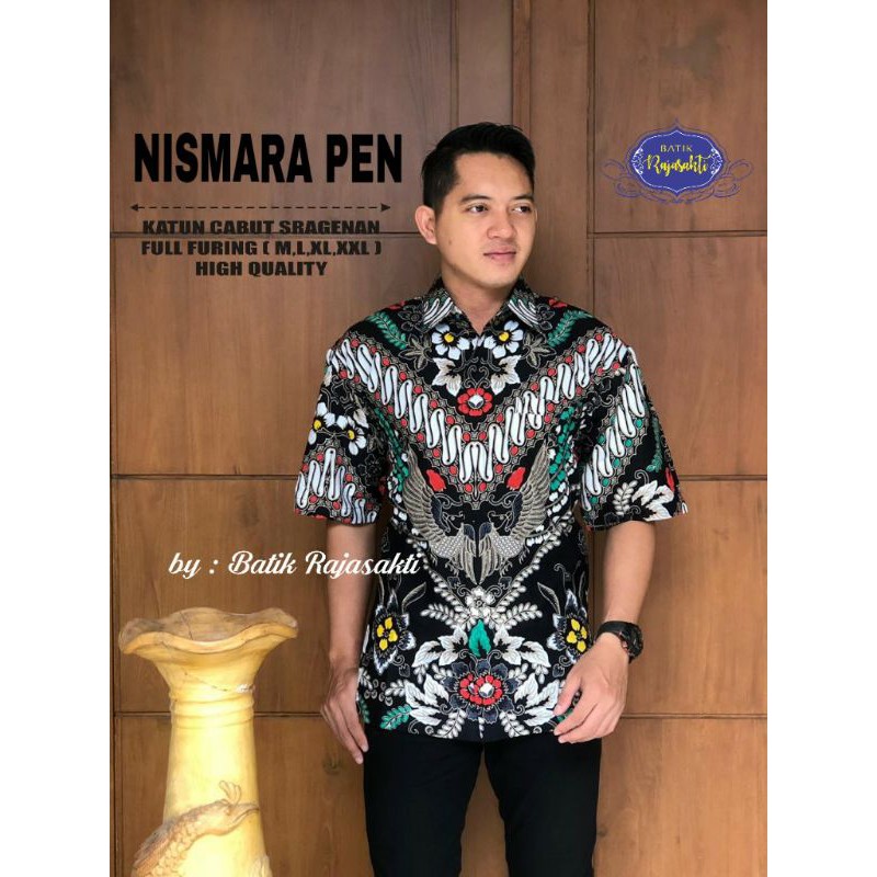 Hem Batik Lengan Pendek Pria Batik Pria Hitam Lengan Pendek NISWARA PEN