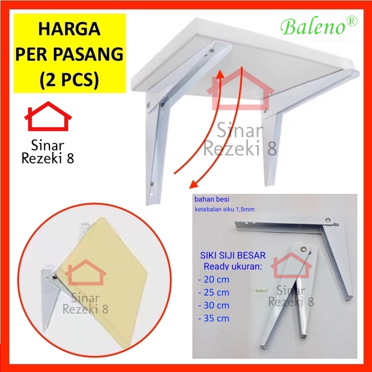20 cm 8" Siku Rak Lipat BESAR / Penyangga Meja Shelf Bracket Foldable Siku Siji Putih
