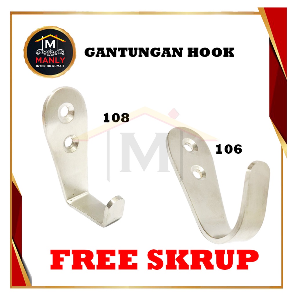 Kapstok Stainless Gantungan Baju / Cantolan Hook Kait Singel Stainless Capstok, FREE SEKRUP