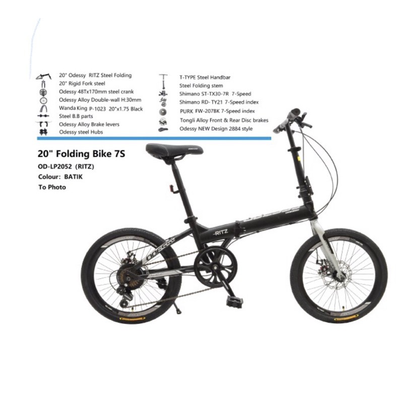 Sepeda Lipat Odessy Ritz 16 20 inch Shimano Original not lunox Garansi SNI Bisa Kredit cicilan cicil-Black Grey