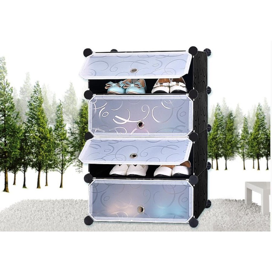 rak pakaian awet lemari baju gantung multifungsi serbaguna susun D3F2 hitam rak bayi penyimpanan rak