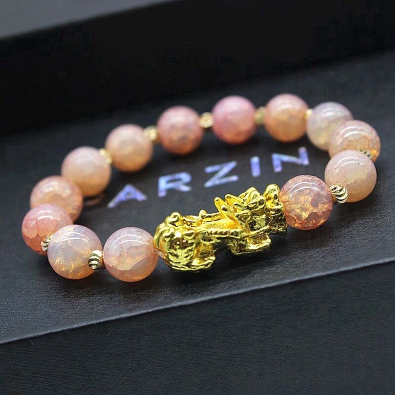 Unisex Wealth Feng Shui Obsidian Golden PIXIU Wealth Beads Bracelet Attract Wealth and Good Luck Jewelry Gift