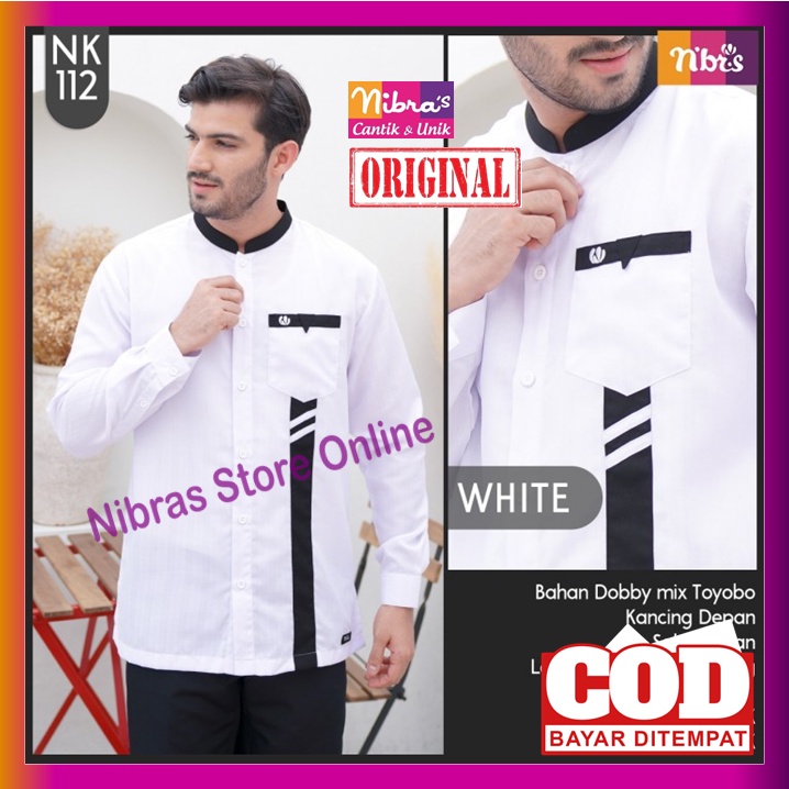 Koko Nibras Dewasa Lengan Panjang White Putih Polos NK 112 Baju Kemeja Nibras Pria Cowok Laki Laki D