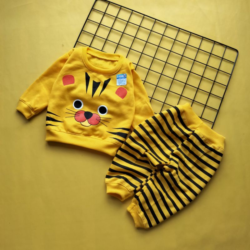 setelan sweater mantel bayi murah 0-12 bulan motif tiger