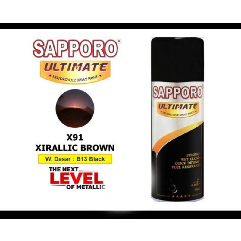 SAPPORO ULTIMATE CAT SEMPROT SPRAY PAINT WARNA COKLAT METALLIC X91 XIRALLIC BROWN saporo tahan bensi