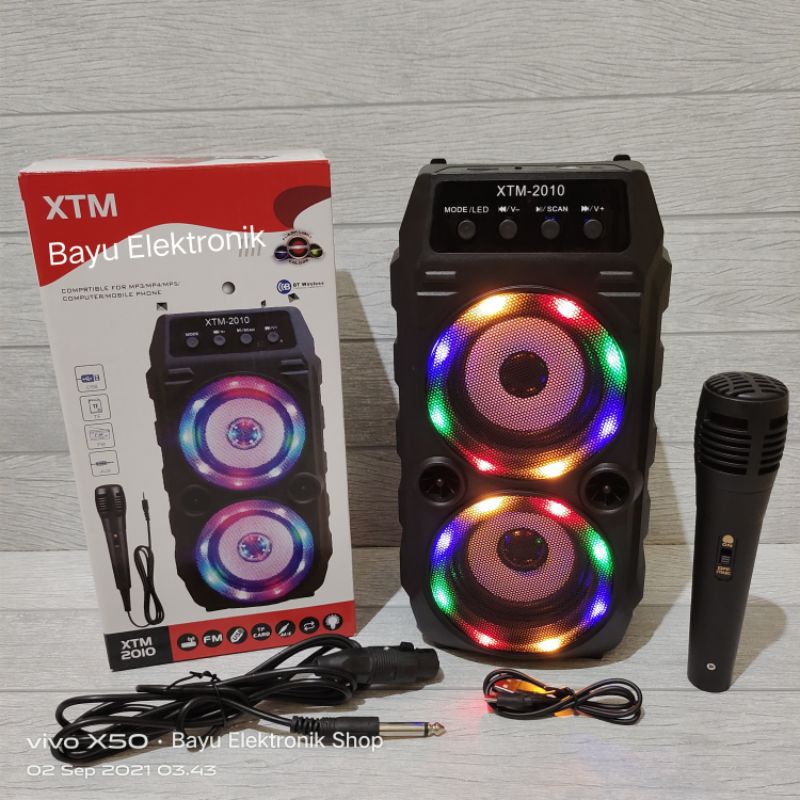 COD Speaker Fleco F-6581/F-6582/XTM  /SQRS -2009 LED Bluetooth Portabel Free Mic Karoeke mantap,salon aktif Super Bass