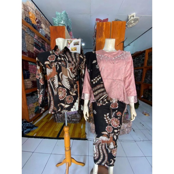 Batik Couple Kebaya Brukat Kalena //M.L.XL.XXLFree Selendang Kemeja Pria Lengan Panjang