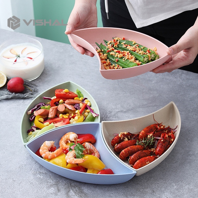 VISHAL Piring Plastik / Piring Saji Unik Segi Lima Warna-Warni Bahan Jerami Gandum Segi Tiga VS-88