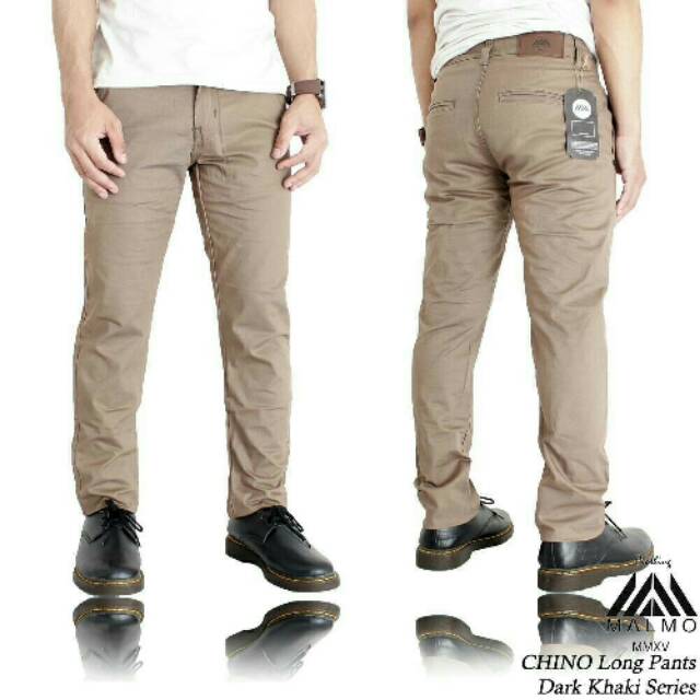 Chino Pants Cowok Dark Khaki/Stoon