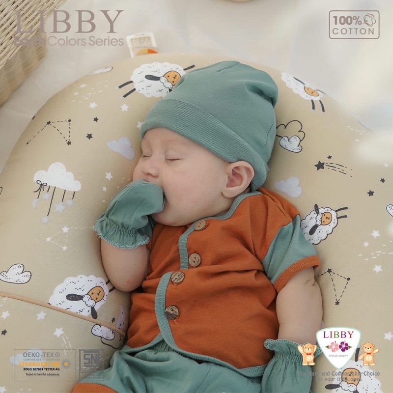 Libby Comfy set Stelan baju panjang kancing depan /piyama bayi Earth colour series