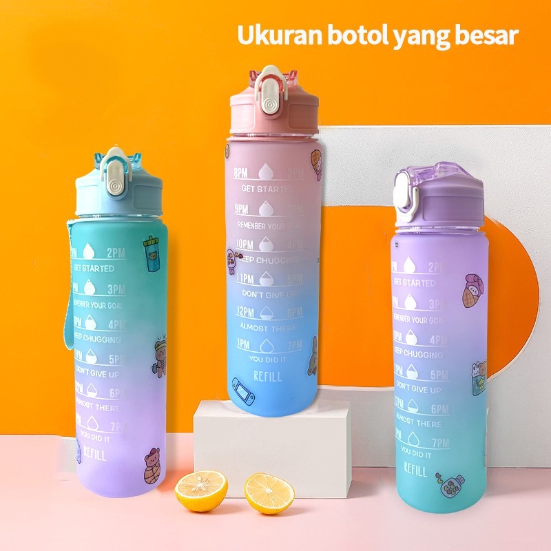 FREE STICKER 3D botol tritan motivasi / botol viral gradasi / botol gradasi 1 liter / BOTOL SEDOTAN