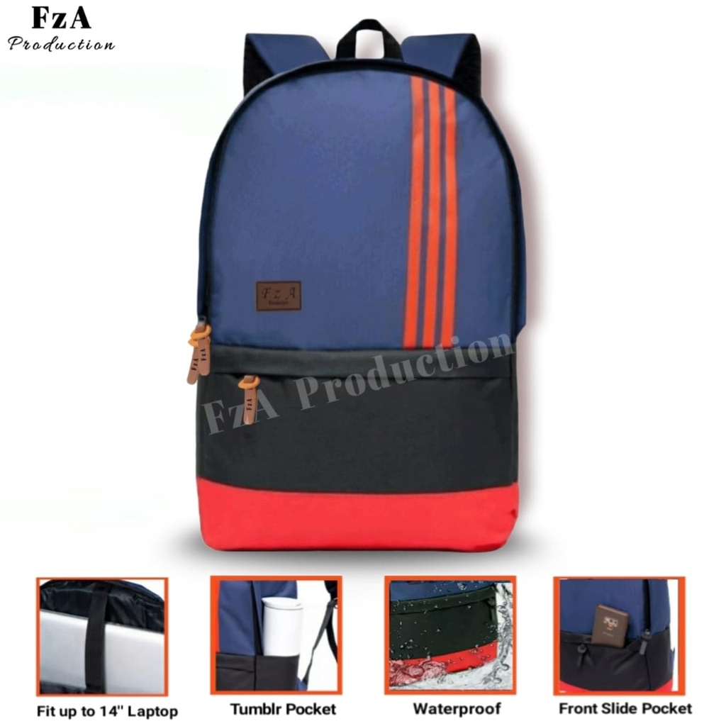 FzA Official - Tas Ransel Gendong Laptop Distro Sekolah Kuliah Pria Wanita Backpack Original Tas Punggung Laptop - Navy Red LN