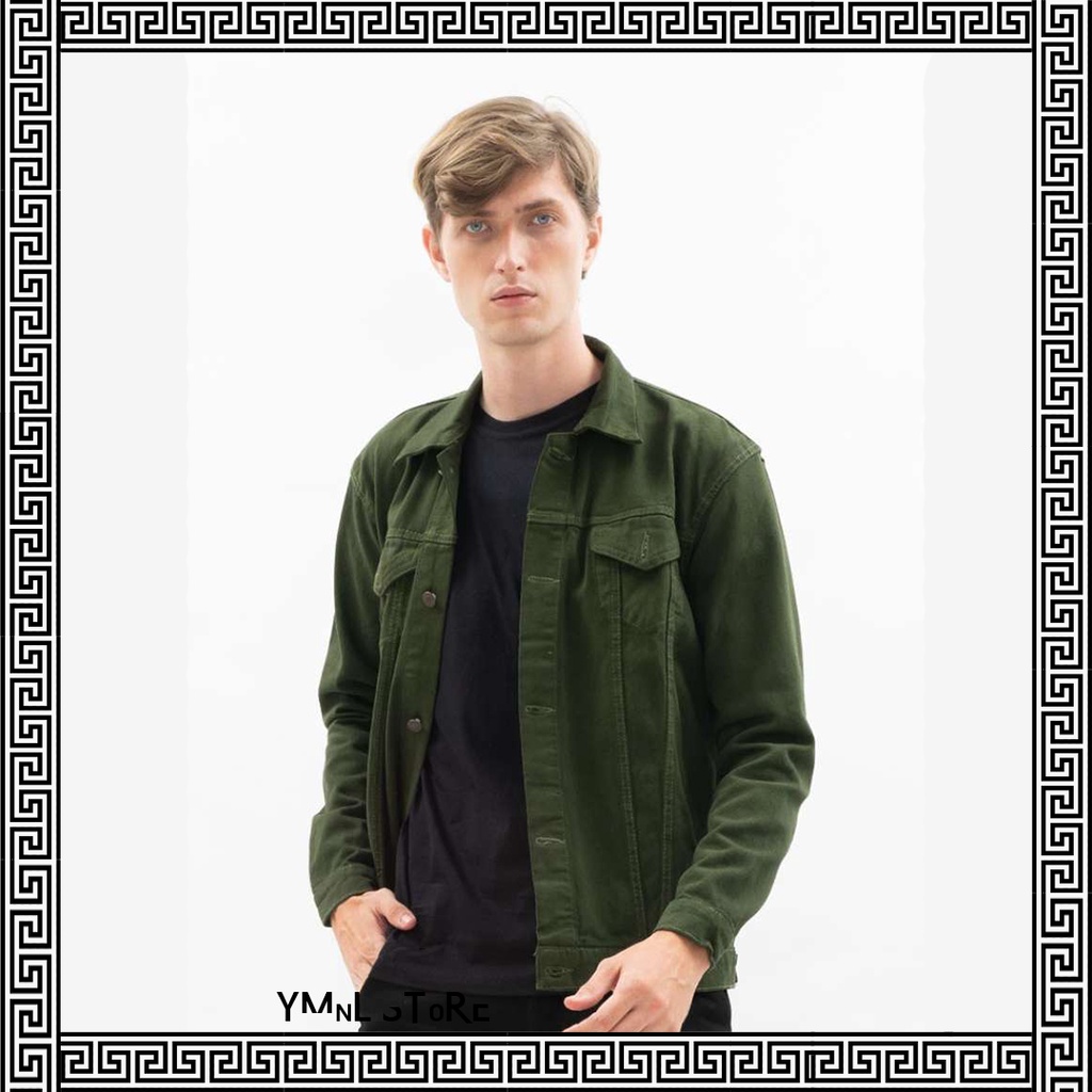YMNL - Jaket Jeans Denim Pria Warna Green Army (Hijau Army) Premium COD BANDUNG