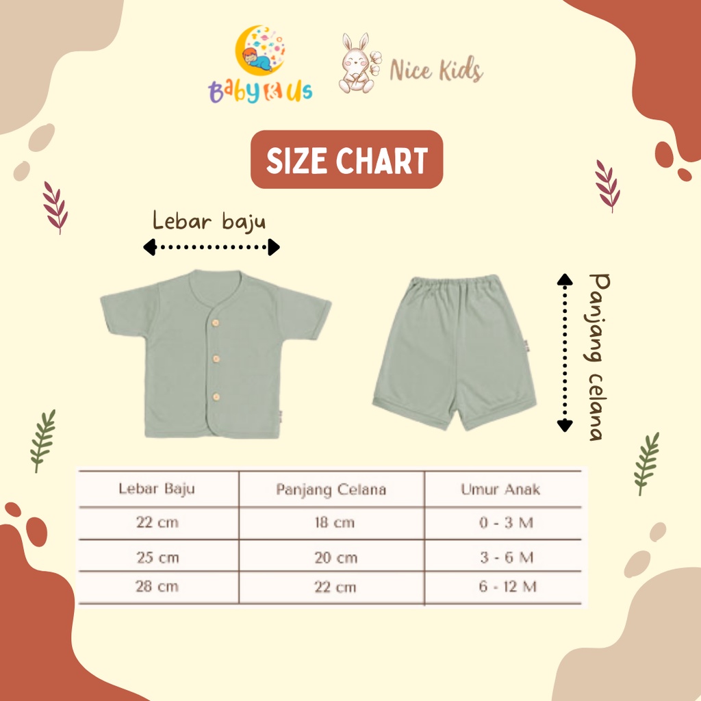 Nice Kids Short Sleeve Baby Set - Setelan Lengan Pendek Celana Pendek Bayi 0-3 3-6 6-12 bulan