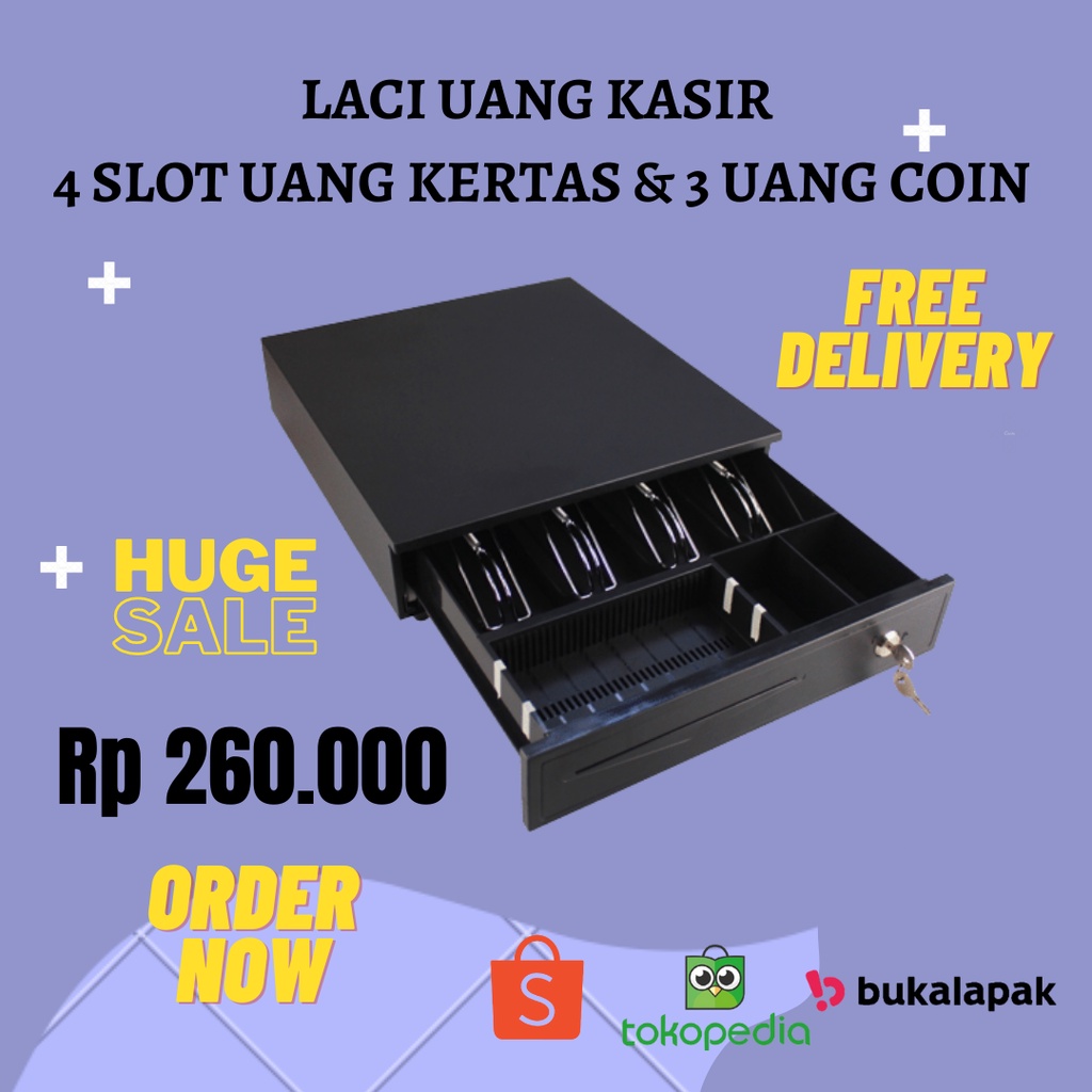 [PROMO TERMURAH] Cash Drawer Laci kasir Laci Uang 37x33CM 4K3C RJ11 [NT355] KlikVape Bandung