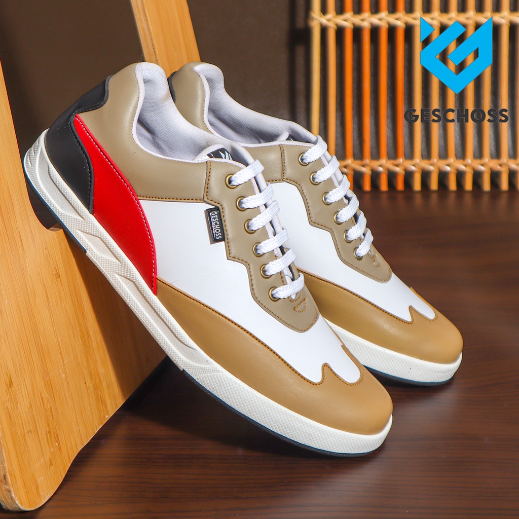 READY STOK!! Sepatu Sneakers Pria Lokal - Sneaker GESCHOSS G-7803 Putih Kombinasi Cassual Shoes - Sepatu Kasual Santai