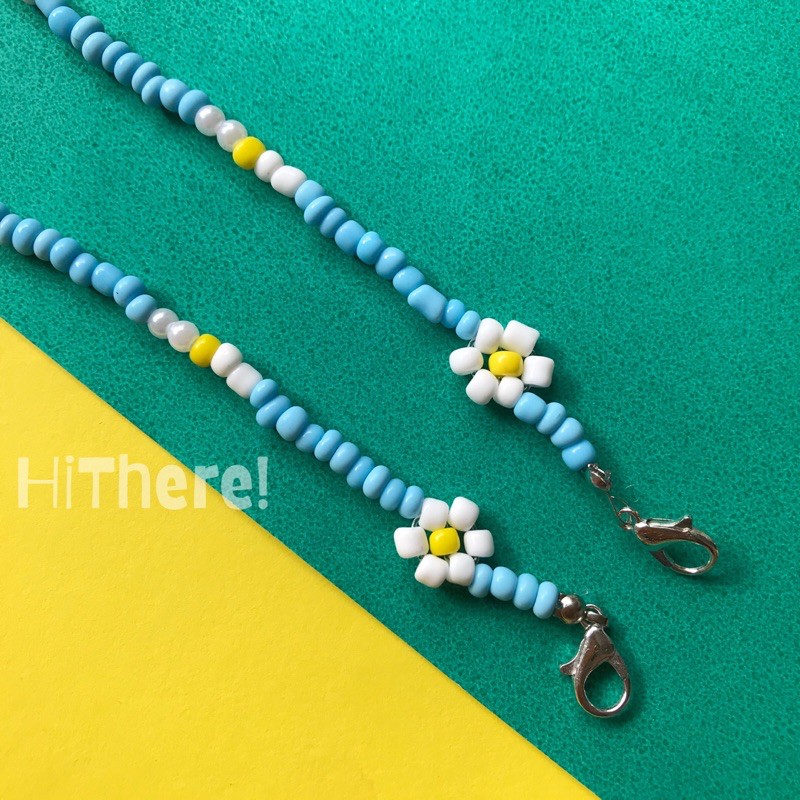 Strap Masker / Kalung Masker / Strap Kacamata - Soft Blue with Daisy