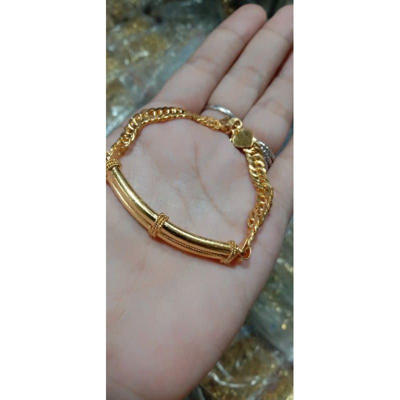 gelang dewasa motif rantai bulat bahan dasar emas muda kadar rendah berat 5gram