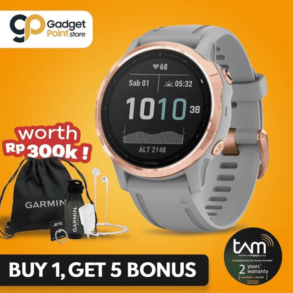 Garmin Watch Fenix 6S RoseGold tone with Powder Gray Band - Garansi Resmi Tam 2 Tahun