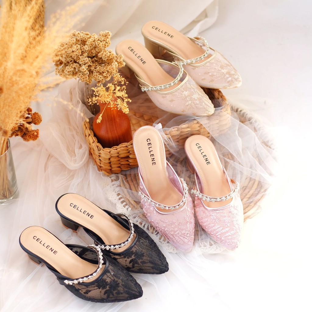 𝐂𝐄𝐋𝐋𝐄𝐍𝐄 • YOURA LACE Heels / sepatu brukat hak 5 cm wedding shoes