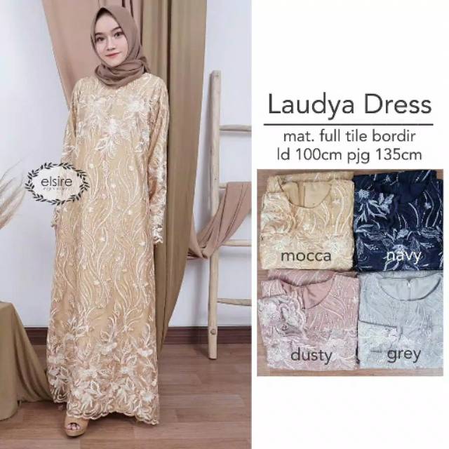 Laudya dress by elsire (READY STOK) tile brokat premium dress mutiara gilter busuii Ada jumbo Best S