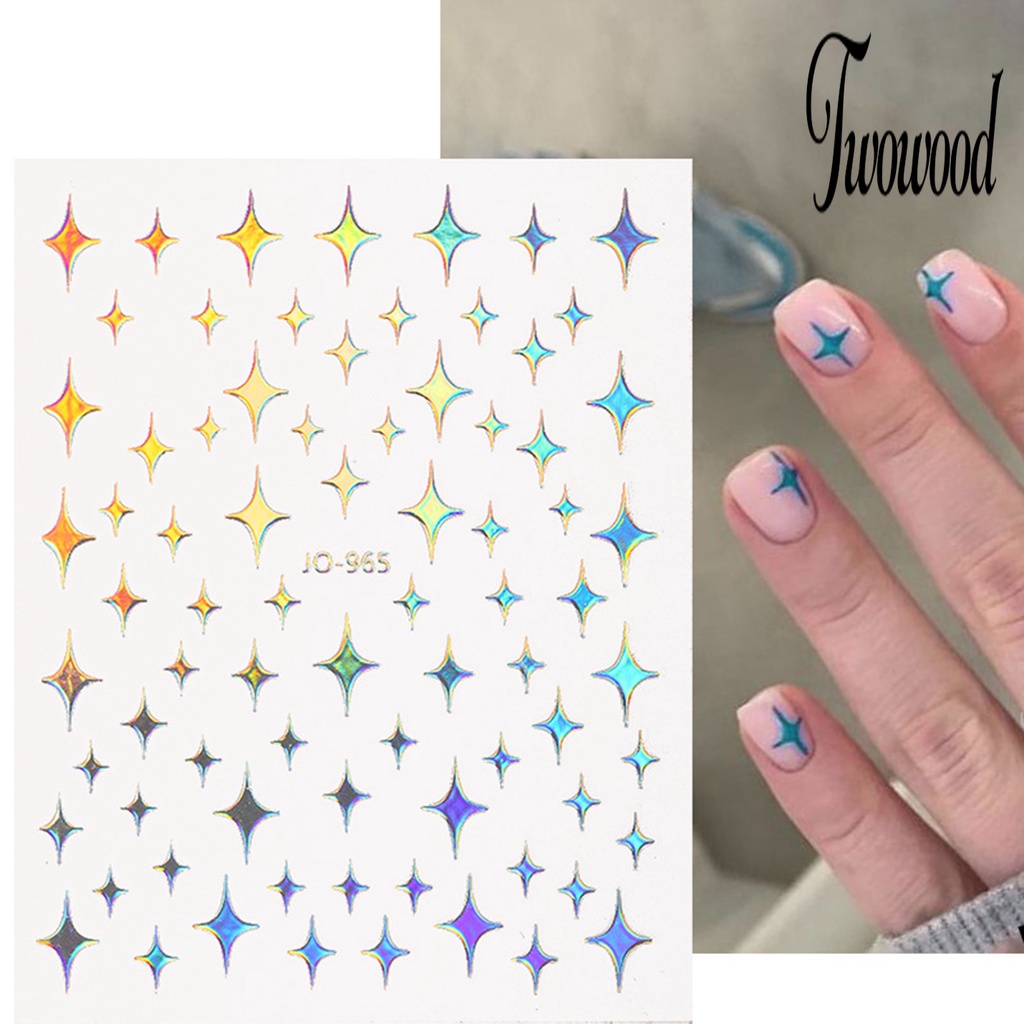 Twowood Stiker Kuku Tahan Air Motif Bunga / Kupu-Kupu / Hati Untuk Nail Art DIY