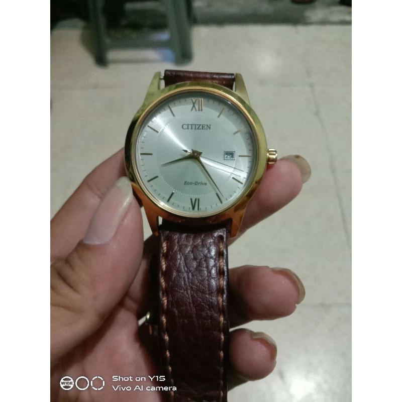 jam tangan pria Citizen AW1232-12A Eco-Drive Brown gold original