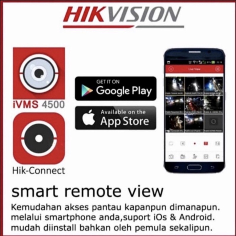 PAKET CCTV HIKVISION 4CHANNEL 3KAMERA 2MP TURBO HD + HARDISK 500GB