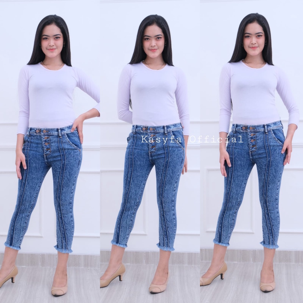 BERNICE CELANA JEANS WANITA 7/9 KANCING 5 // NAGITA SLIT BUTTON FRONT LINE - KF