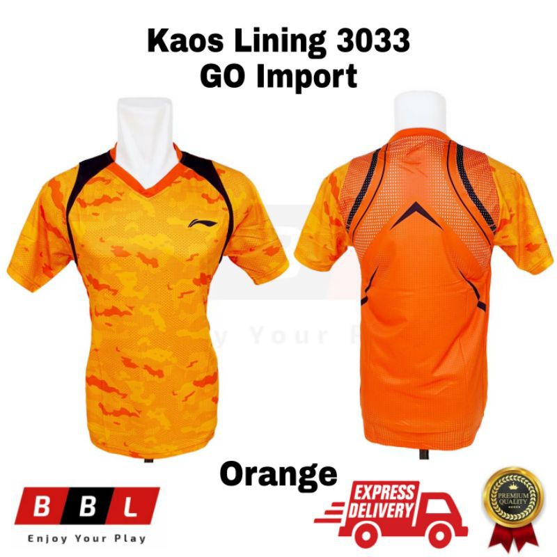 Kaos Badminton Lining 3033 Oranye Grade Ori Import / kaos bulutangkis Lining baju badminton lining