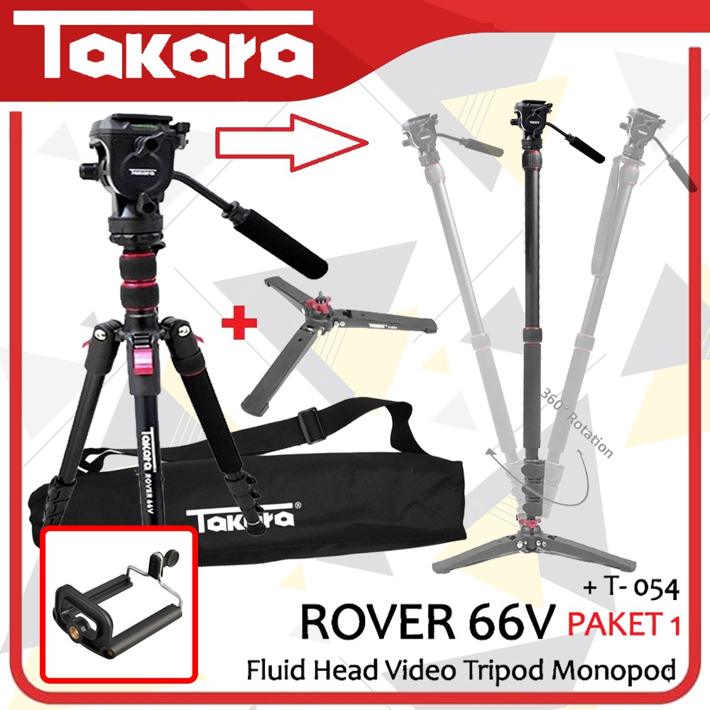 Tripod Takara Rover 66V T-054 Paket 1Travel Monopod Kamera Mirrorless