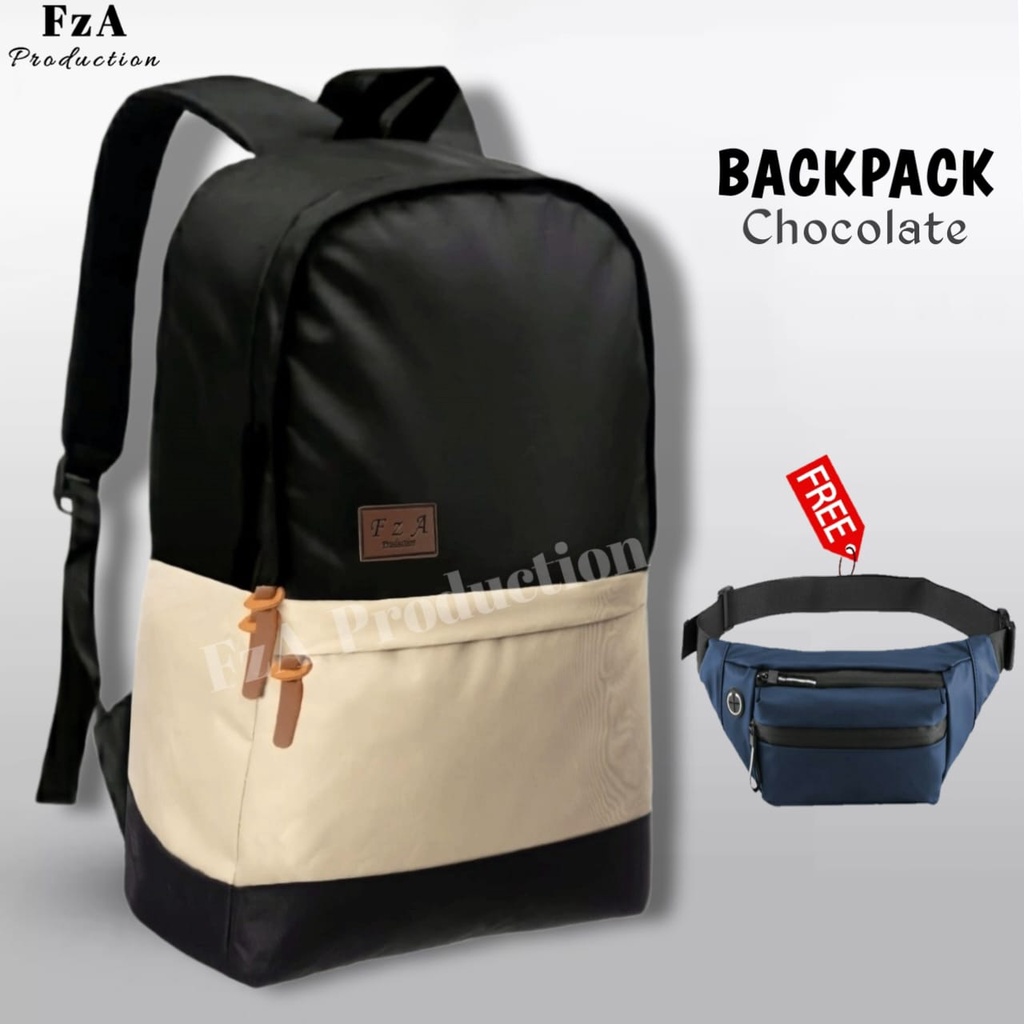 Big Promo..Tas Ransel Distro Casual Pria Wanita Tas Ransel Laptop Premium FREE Tas Waist Bag Trendy