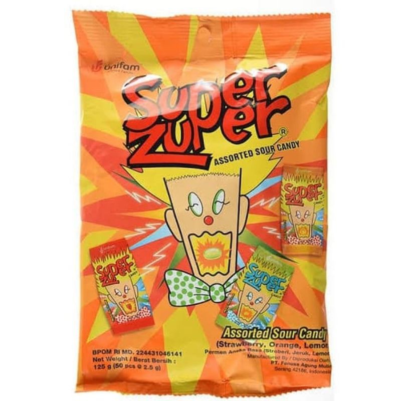 

Permen Asem Super Zuper Assorted Sour Candy ( isi 50pcs) 140gr