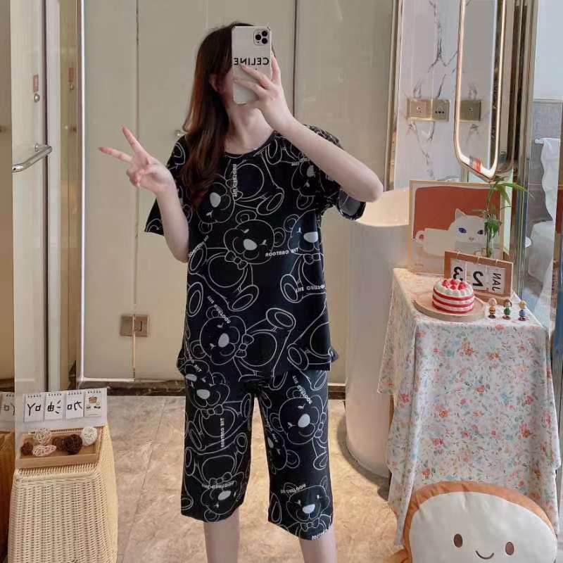 Baju tidur piyama lengan pendek celana tujuh perdelapan import/piyama wanita import C01-A